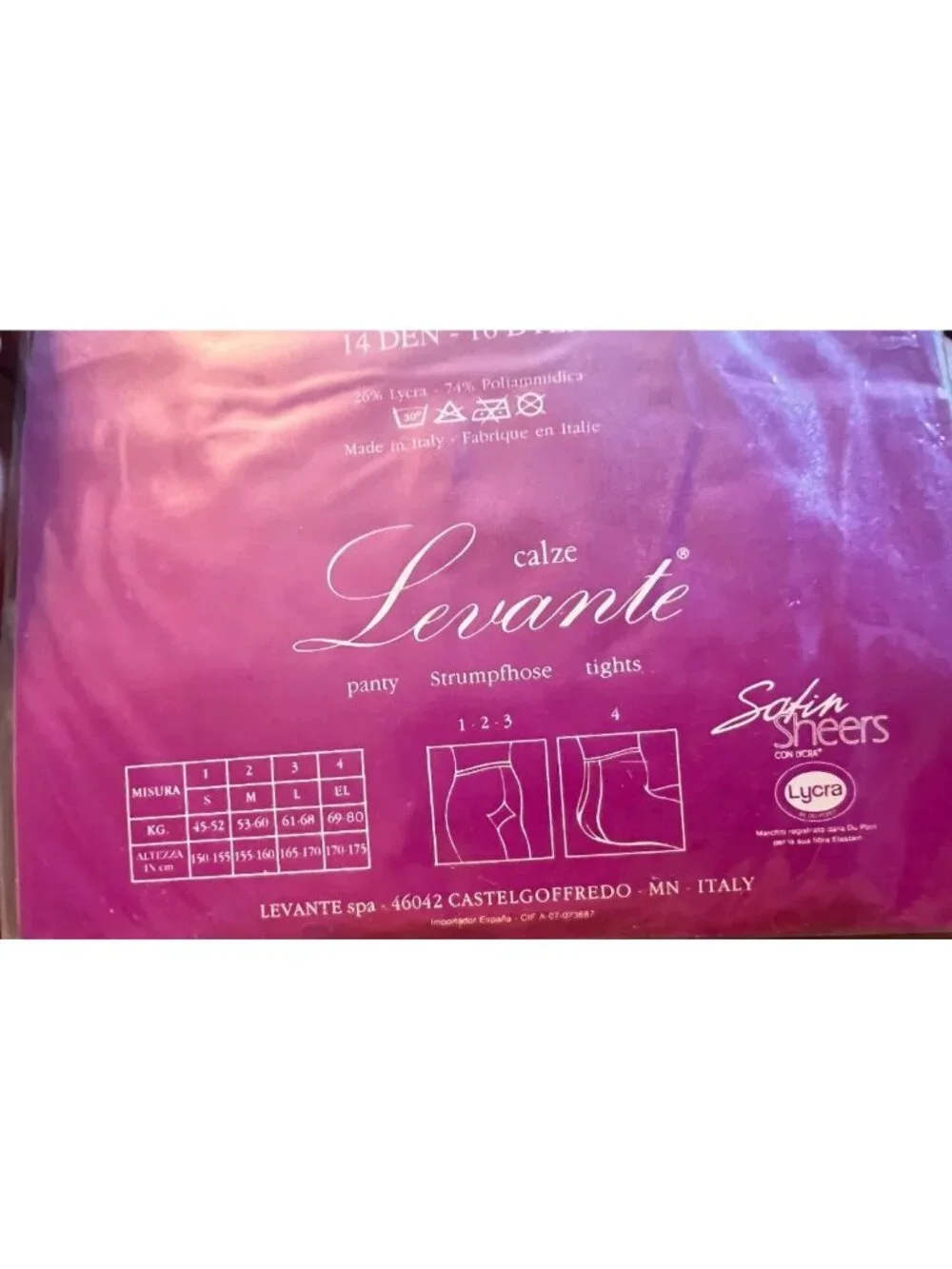 Levante Vision Opaque Pantyhose Lot Of 2 Tag 3 Bronze & Grigio Italy 14-15 Den.